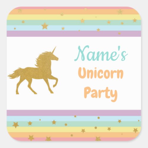 Unicorn Birthday Party Glitter Girl Kids Stickers