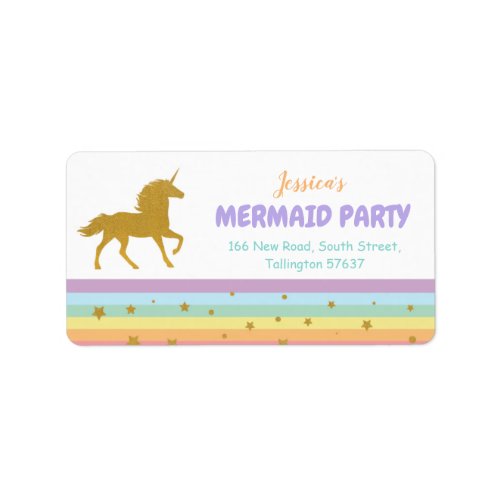 Unicorn Birthday Party Gold Glitter Address Labels