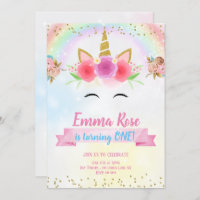 Unicorn Birthday Party Gold Glitter Invitation