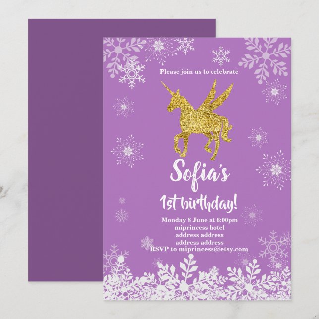 unicorn birthday party invitation (Front/Back)