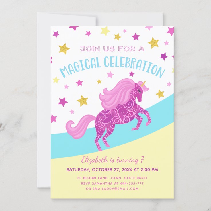 Unicorn Birthday Party Invitation | Zazzle