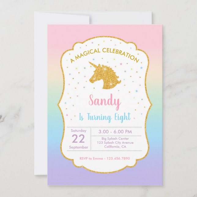 Unicorn Birthday Party Invitation (Front)