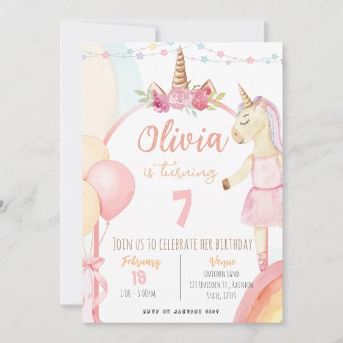 Unicorn Birthday Party Invitation