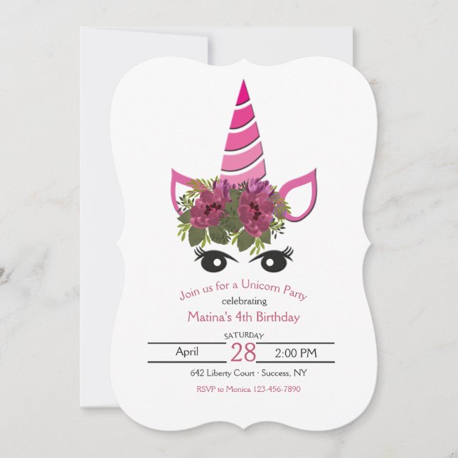 Unicorn Birthday Party Invitation (Front)