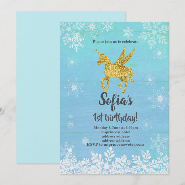 unicorn birthday party invitation (Front/Back)