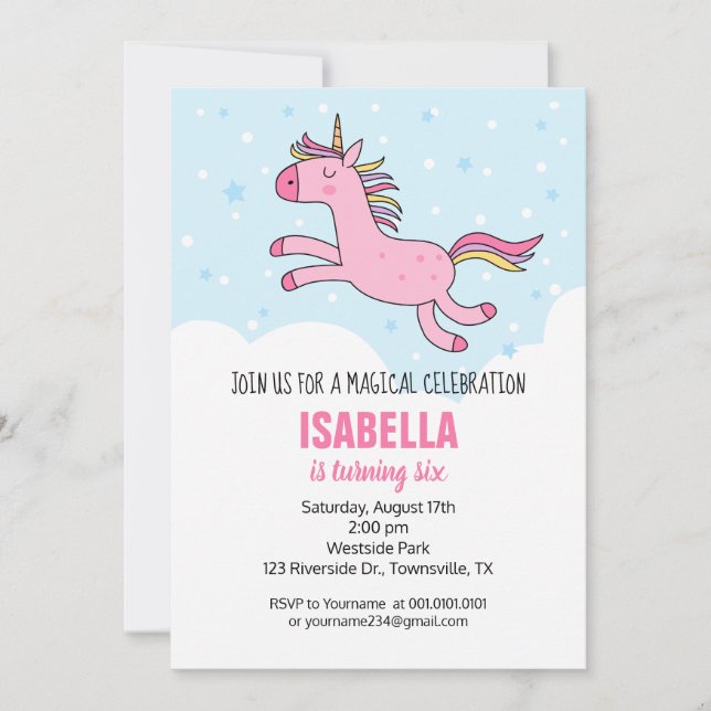 Unicorn Birthday Party Invitation (Front)