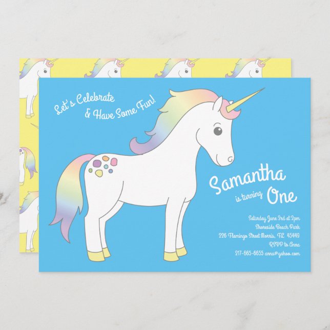 Unicorn Birthday Party Invitation (Front/Back)