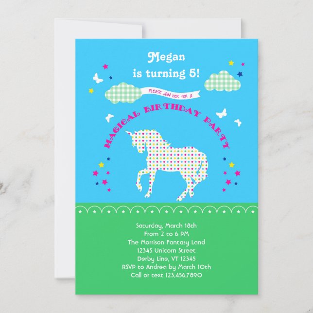 Unicorn Birthday Party Invitation (Front)