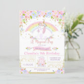 Unicorn Birthday Party Invitation Floral Rainbow (Standing Front)