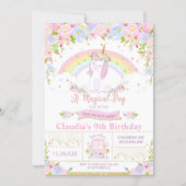 Unicorn Birthday Party Invitation Floral Rainbow (Front)