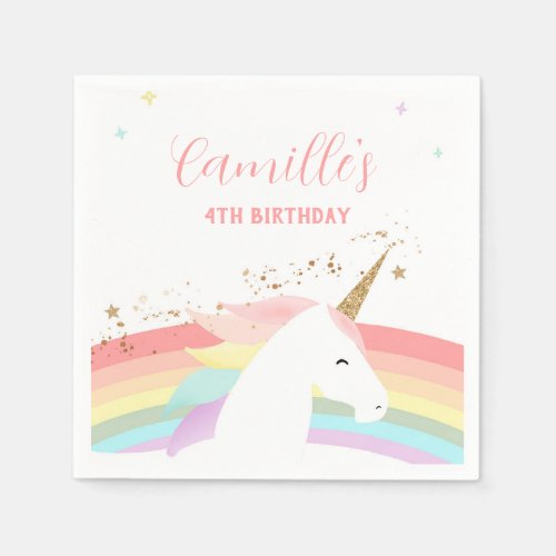 Unicorn birthday party invitation rainbow modern napkins