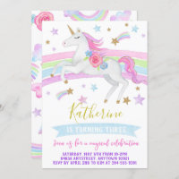 Unicorn birthday party invitation rainbows unicorn