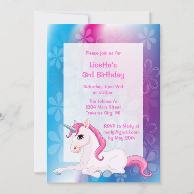 Unicorn Birthday Party Invitations (Front)