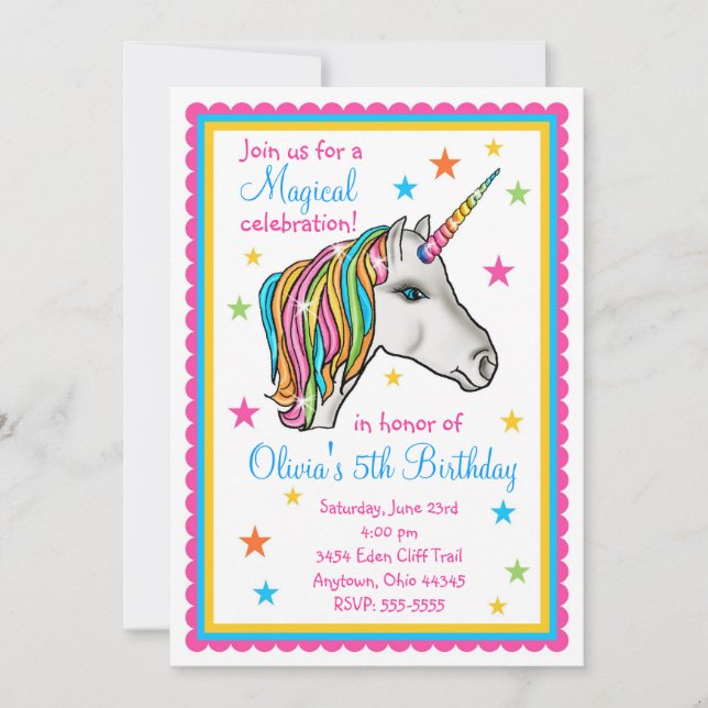 Unicorn Birthday Party Invitations (Front)