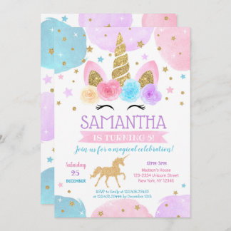 Unicorn Birthday Party Invitations Rainbow