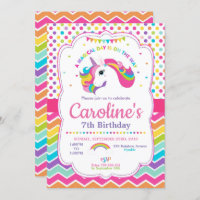 Unicorn Birthday Party Invitations Rainbow