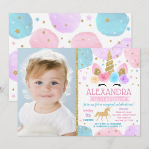 Unicorn Birthday Party Invitations with Photo 