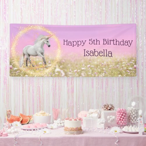 Unicorn Birthday Party Name and Age Template Banner