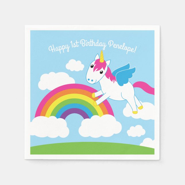 Unicorn Birthday Party Napkins (Front)