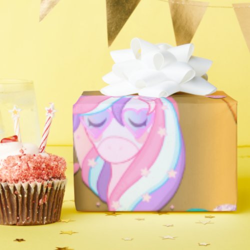 Unicorn Birthday Party on Gold Wrapping Paper