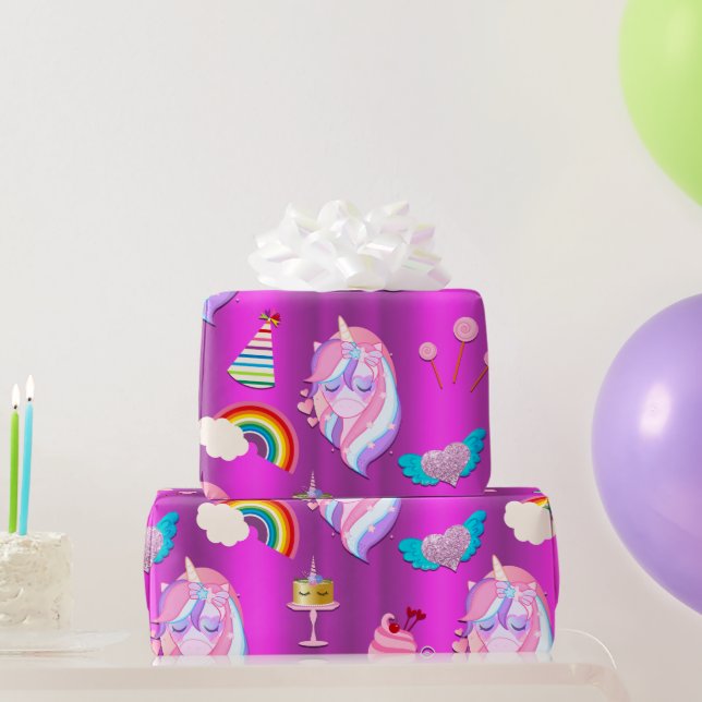Unicorn Birthday Party on Pink Wrapping Paper (Party Gifts)