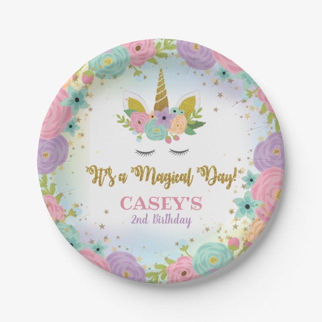 Unicorn Birthday Party Paper Plate (Front)
