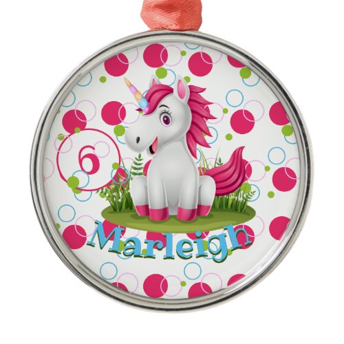 Unicorn Birthday Party Personalized Metal Ornament
