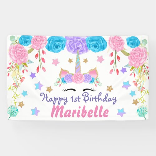 Unicorn Birthday Party Personalized Table Backdrop Banner