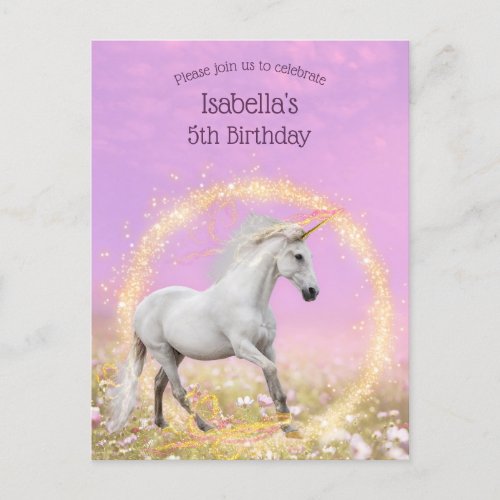 Unicorn Birthday Party Pink and Lavender Invitation Postcard