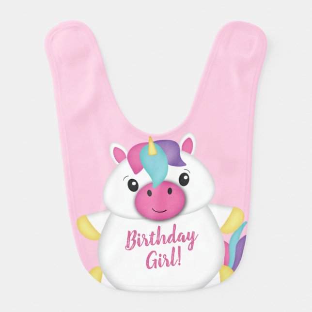 Unicorn Birthday Party Pink Baby Bib (Front)