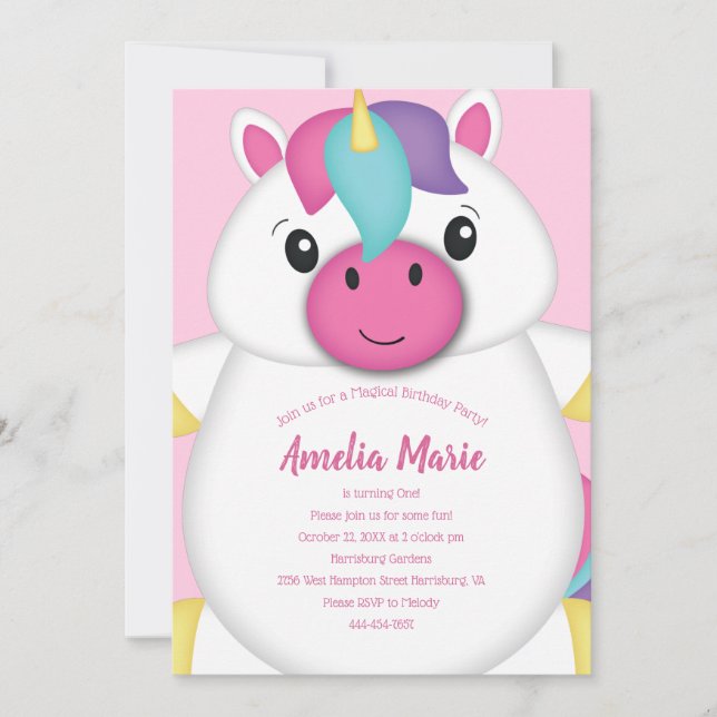 Unicorn Birthday Party Pink Invitation (Front)