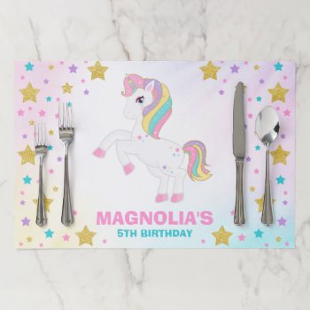Unicorn Birthday Party Placemat Unicorn Pink Gold by PixelPerfectionParty at Zazzle