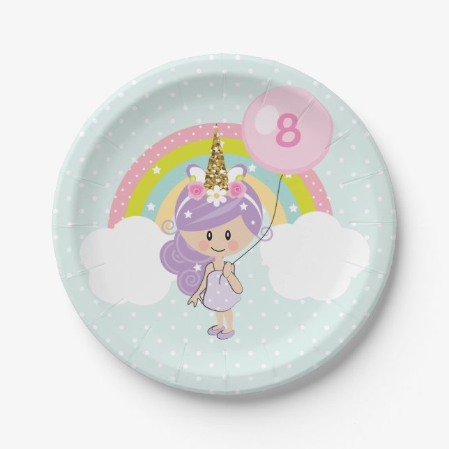 Unicorn Birthday Party Plates (Front)