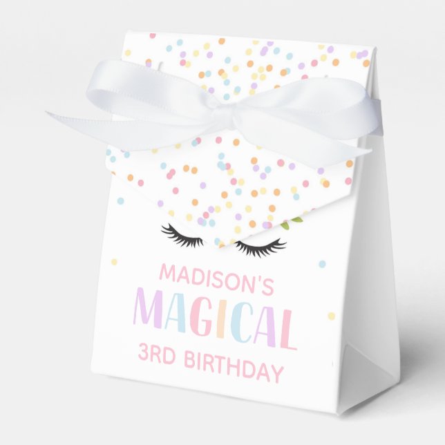 Unicorn Birthday Party Polka Dots Flowers  Favor Boxes (Front Side)