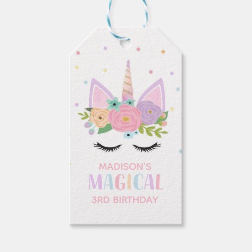 Unicorn Birthday Party Polka Dots Flowers  Gift Tags