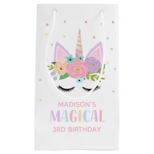 Unicorn Birthday Party Polka Dots Flowers  Small Gift Bag