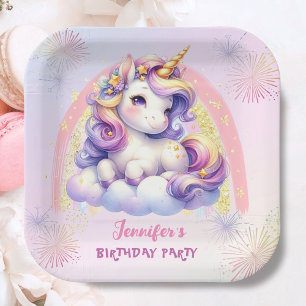 Unicorn Birthday Party Purple Pink & Gold Paper Plates
