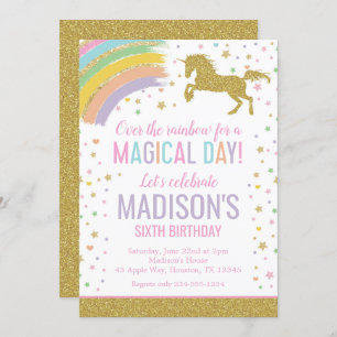 Unicorn Birthday Party Rainbow Gold Glitter Invitation
