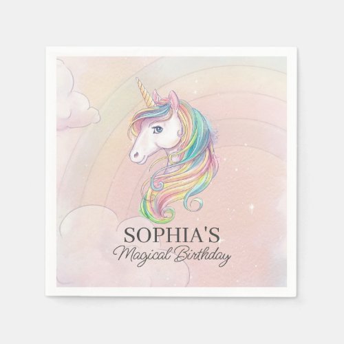 Unicorn birthday party rainbow party decor  napkins