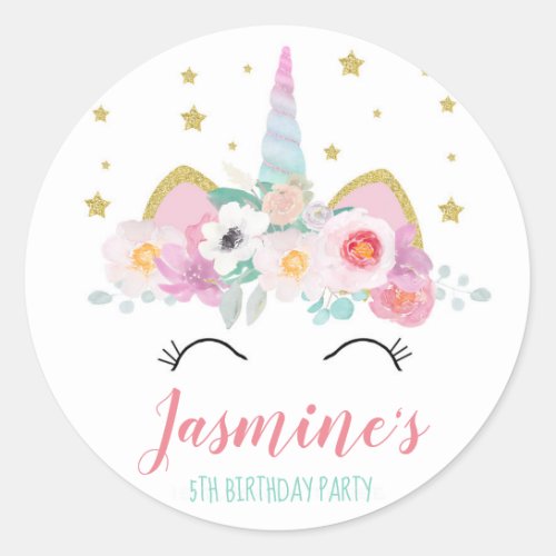 Unicorn birthday party sticker favor tag