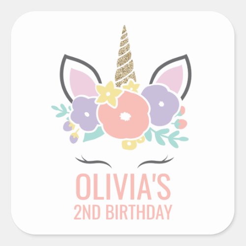 Unicorn Birthday Party Sticker pastel floral