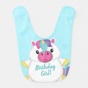 Unicorn Birthday Party Teal Baby Bib