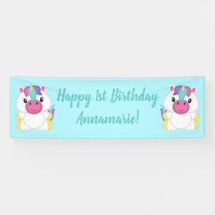 Unicorn Birthday Party Teal Banner