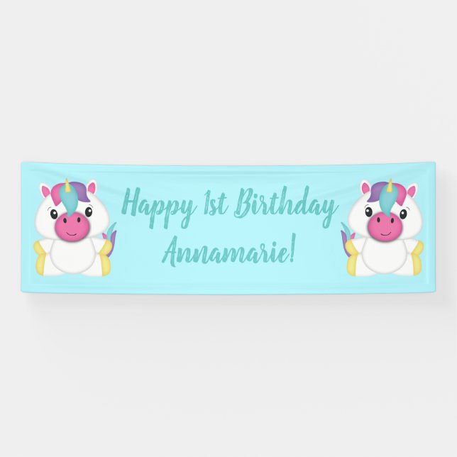 Unicorn Birthday Party Teal Banner (Horizontal)