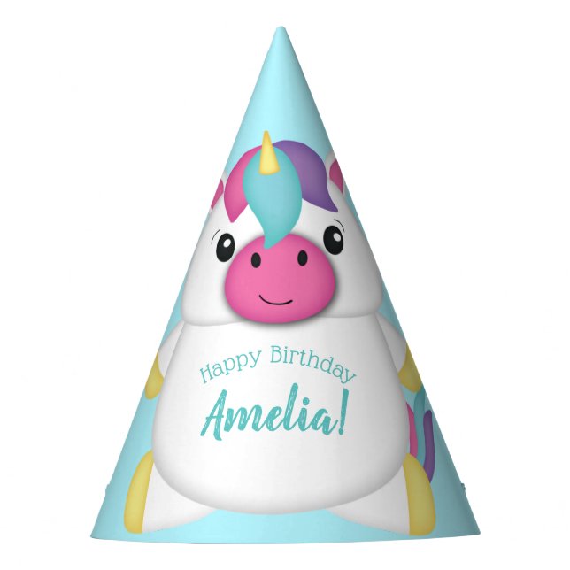 Unicorn Birthday Party Teal Hat (Front)
