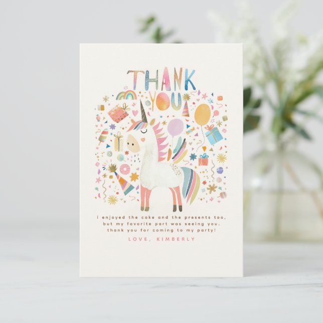 Unicorn Birthday Party Thank You Card (Standing Front)