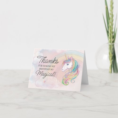 Unicorn birthday party thank you cards