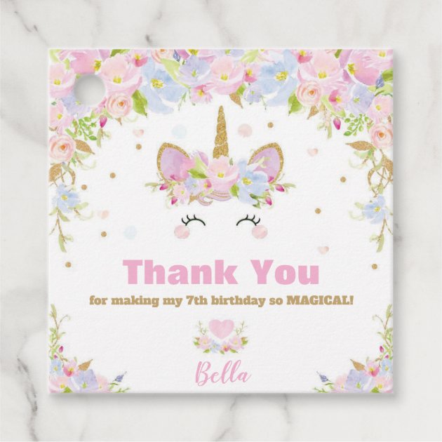 5 x Personalised thank you UNICORN Party Bag tags PARTY BAG LABELS GIFT TAGS 