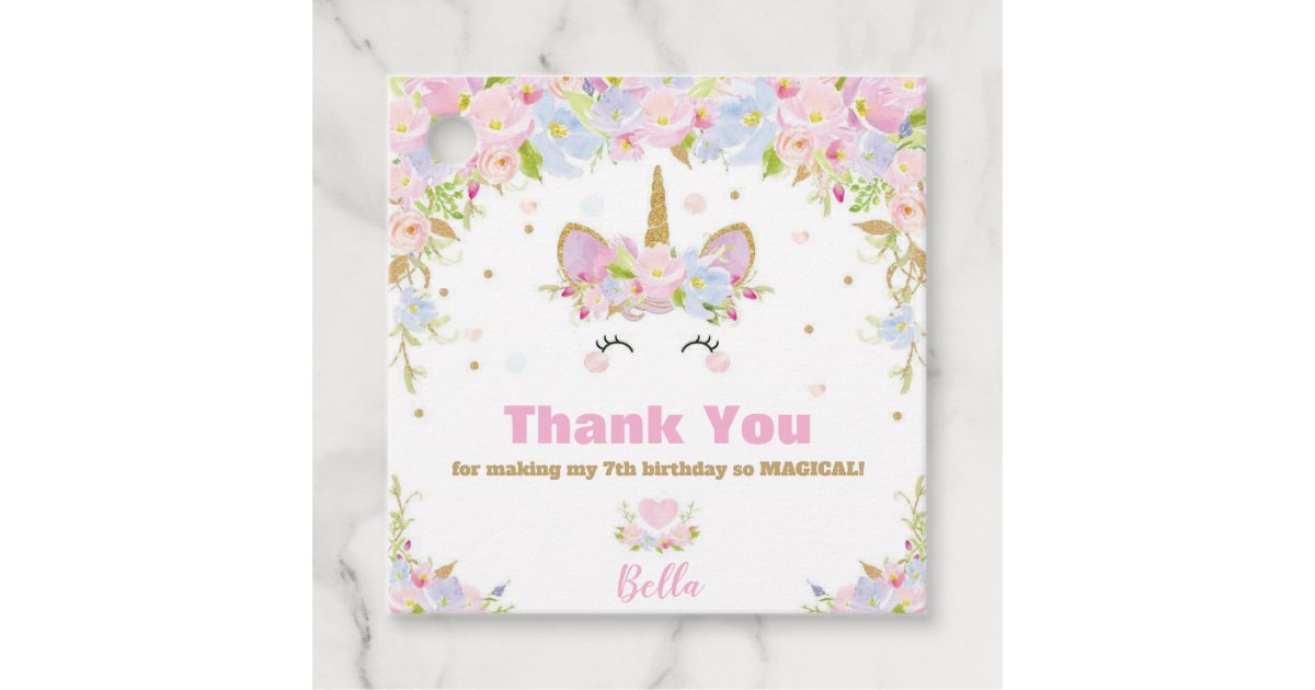 Unicorn Birthday Party Thank You Favor Gift Tags | Zazzle