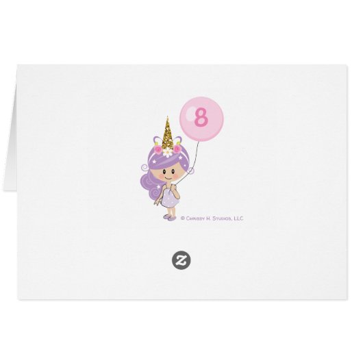 Unicorn Birthday Party Thank You Note Cards (Back Horizontal)